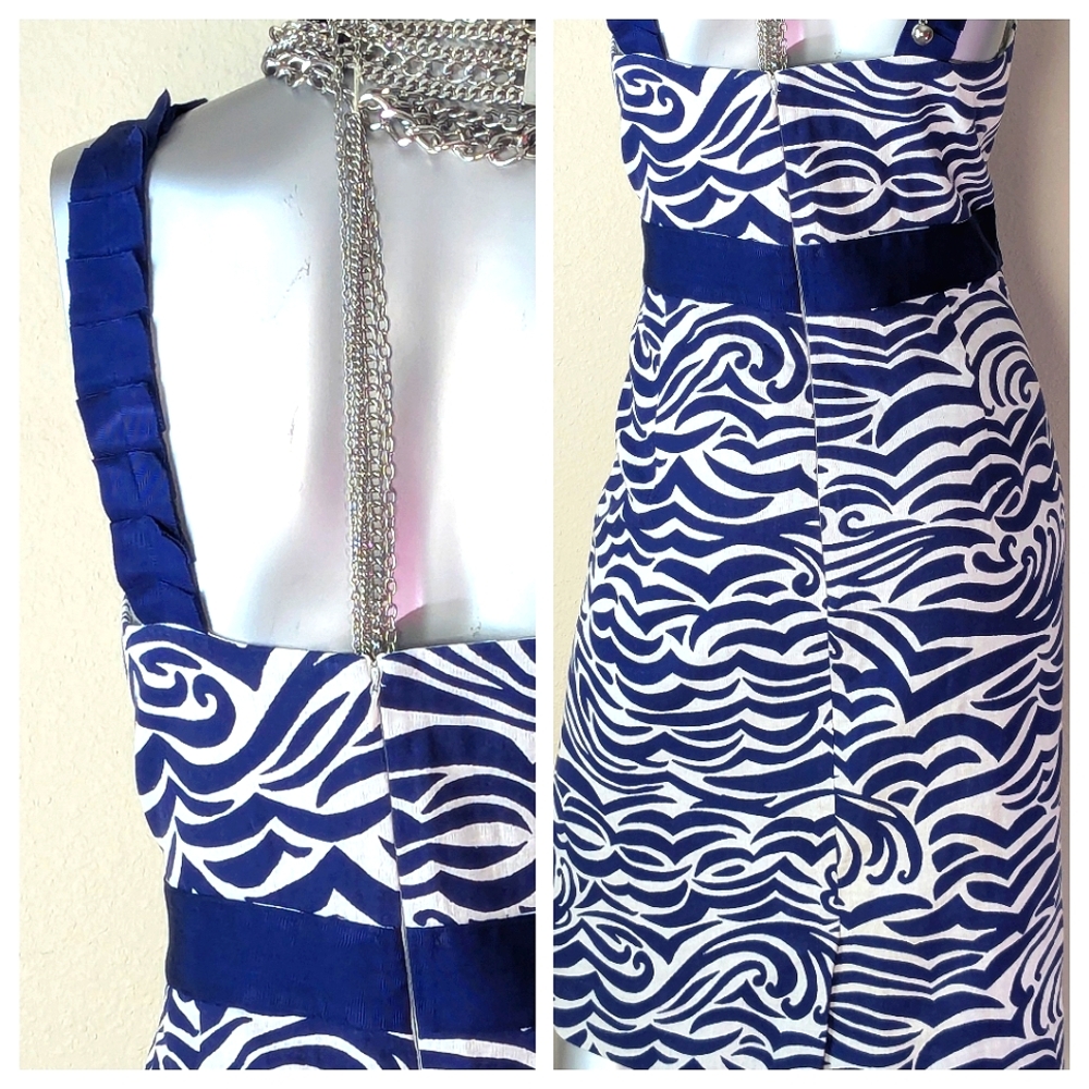 "ANTONIO MELANI" 100% Cotton Abstract Nautical Costal Tea Party Cocktail Dress - Picture 8 of 11